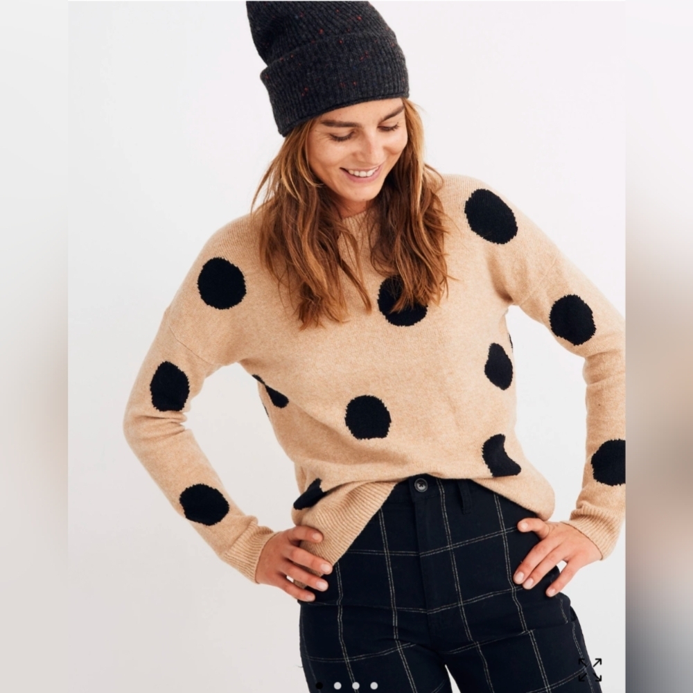 Madewell Polka Dot Crew Neck Sweater in Tan and Black